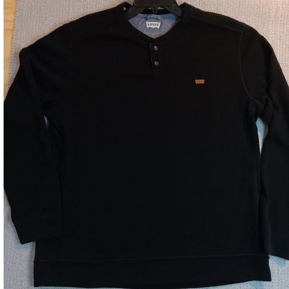 Levis Henley Sweater Mens Large Black Lightweight Textured Stressed Casual - Picture 4 of 12